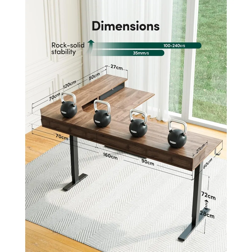 مكتب كهربائي كبير الحجم على شكل 63 × 48 لتر مع أدراج |   سطح ذو وجهين، 2 إعدادات ذاكرة الارتفاع |   أثاث المكاتب المنزلية #3