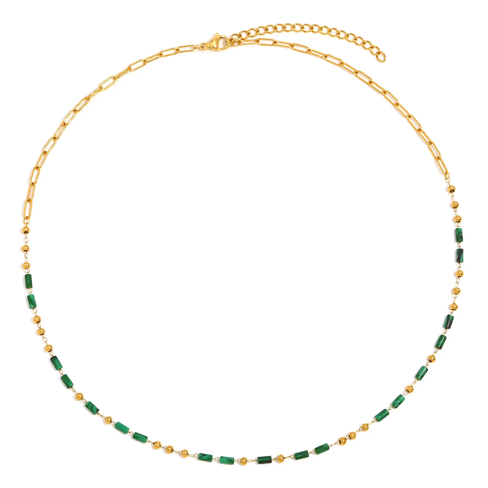 

Ожерелье из нержавеющей стали с покрытием из 18-каратного золота, эффектные ювелирные изделия из натурального камня, водонепроницаемое повседневное ожерелье для женщин, подарок премиум-класса