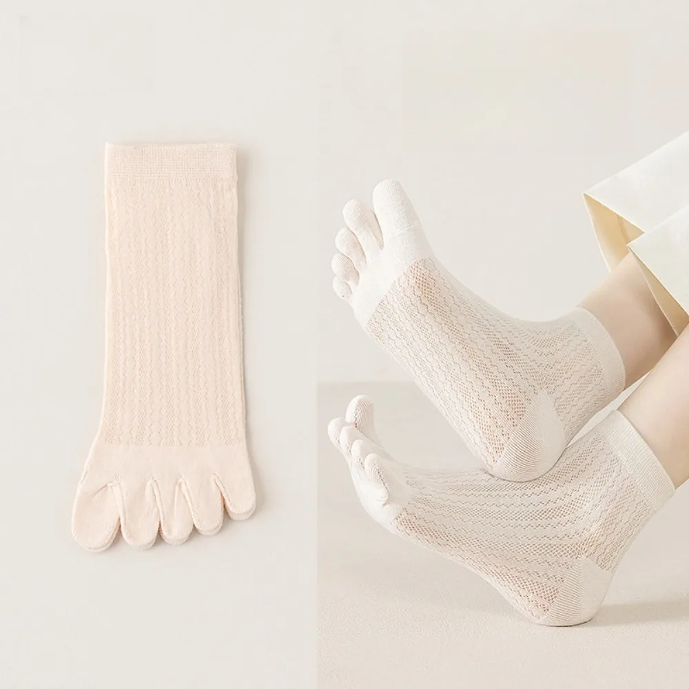 2 Pairs New Cotton Mesh Toe Socks Separate Fingers Breathable Five Finger Socks Anti-slip Athletic Socks for Women Girls