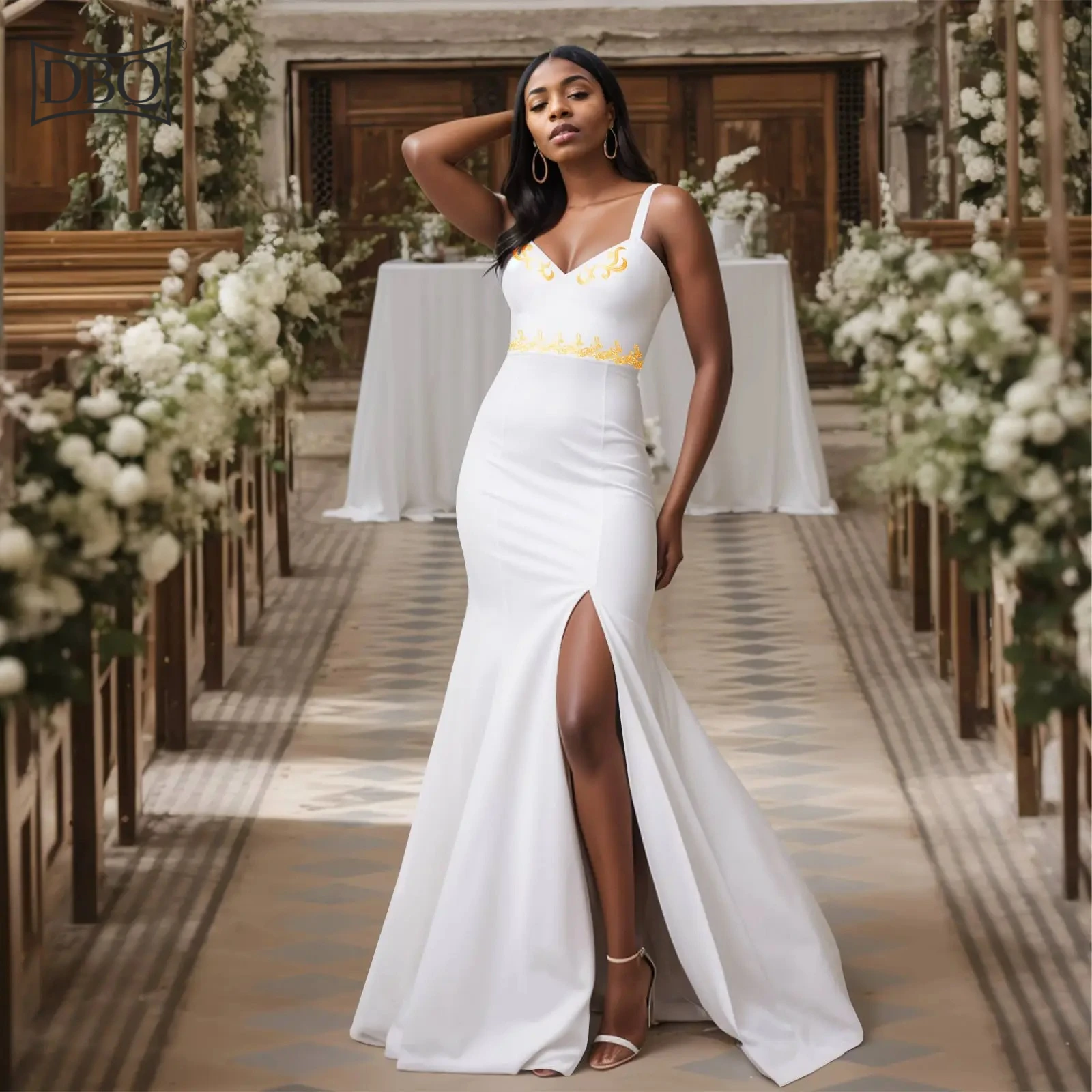 DBQ 여성을위한 아프리카 드레스 높은 허리 자수 V 넥 맥시 드레스 우아한 슬립 드레스