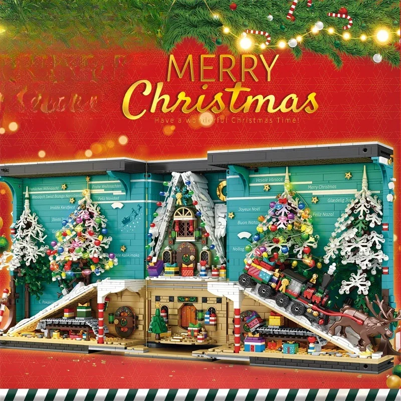 

MOC Christmas Bookstore Street View Building Block Assembly Tabletop Ornament Puzzle Bricks Toy