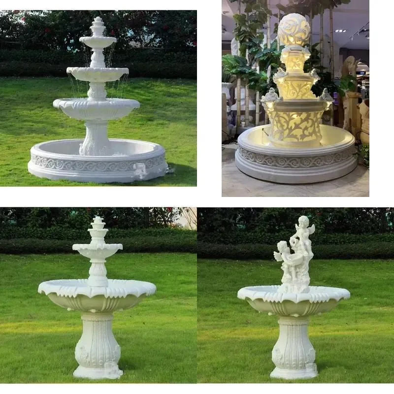 White Resin Fountain Three Layer Bowl Design Outdoor Wedding Decoration