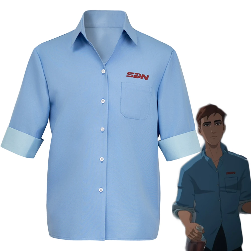 

Game Dis Patch Robert Косплей Синяя рубашка Топ Костюм Униформа Мужская футболка Одежда Хэллоуин Ролевые игры Наряды Карнавальная вечеринка