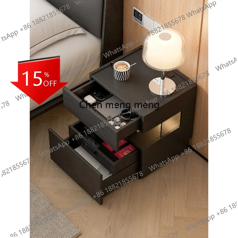 D5556 Minimalist solid wood bedside table master bedroom atmosphere black bedside locker with password lock bedside table