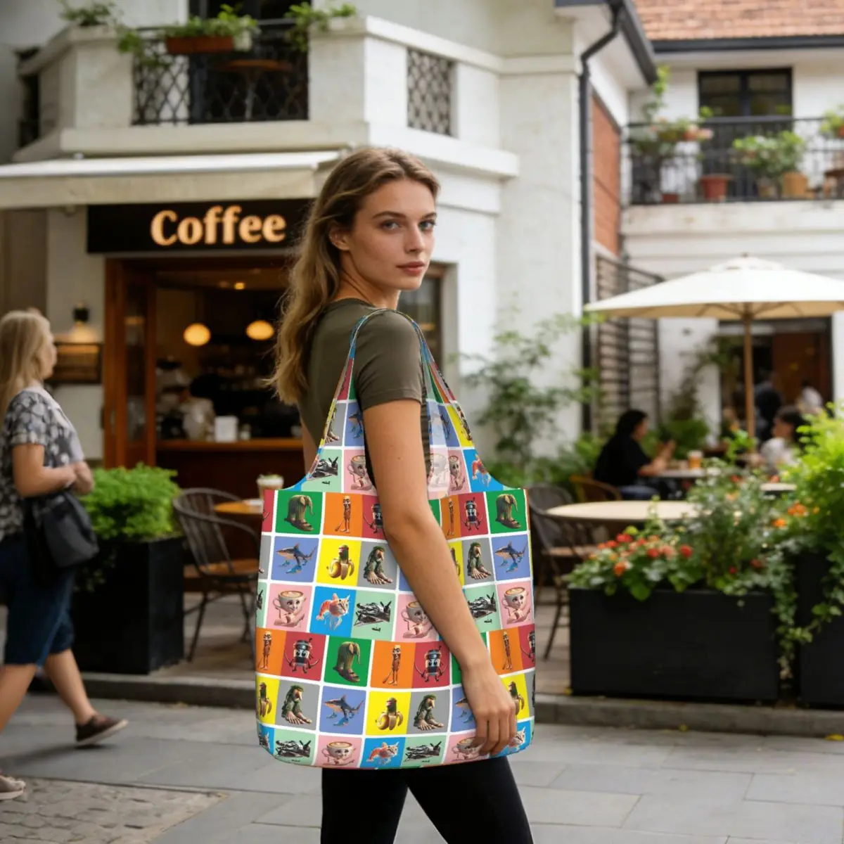 Italian Brain Rot Anomaly Shopping Tote Bag Canvas Large Capacity Shoulder Bags Shopper Grocery Handbag for Women