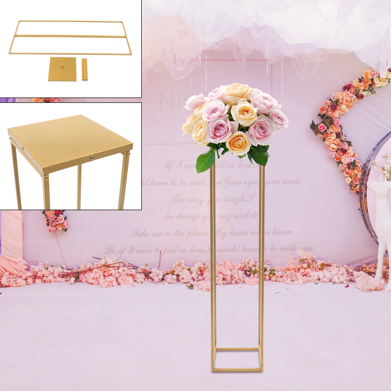 Gold Flower Floor Stand Metal Column Flower Stand Flower Arrangement For Wedding Party Dinner Centerpiece