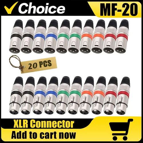 Imagen 1 del producto Conector de Cable XLR de 20 piezas, extremos XLR de colores de 3 pines, micrófono de Audio macho/hembra, enchufe DMX para mezclador de AUDIO SM7B BETA58