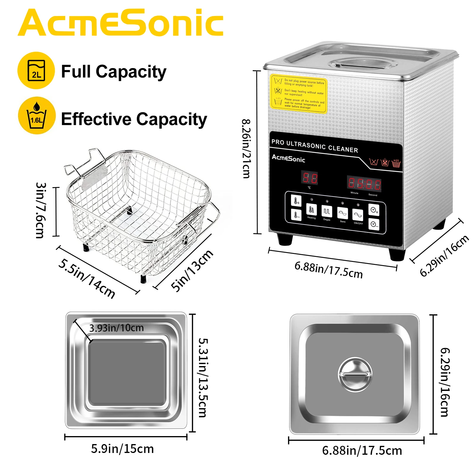 ACMESONIC 2L 40kHz Adjustable 30W 60W Ultrasonic Cleaner Popular E2L for Printhead Lave-Dishes Portable Machine Home Appliances