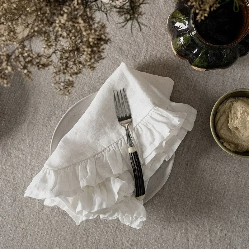 6pcs 35x50cm Soft Handmade Cloth Napkins Cotton for Dinner Napkins Cloth Ruffles Tea Towel  Parties Weddings Decoration Vintage