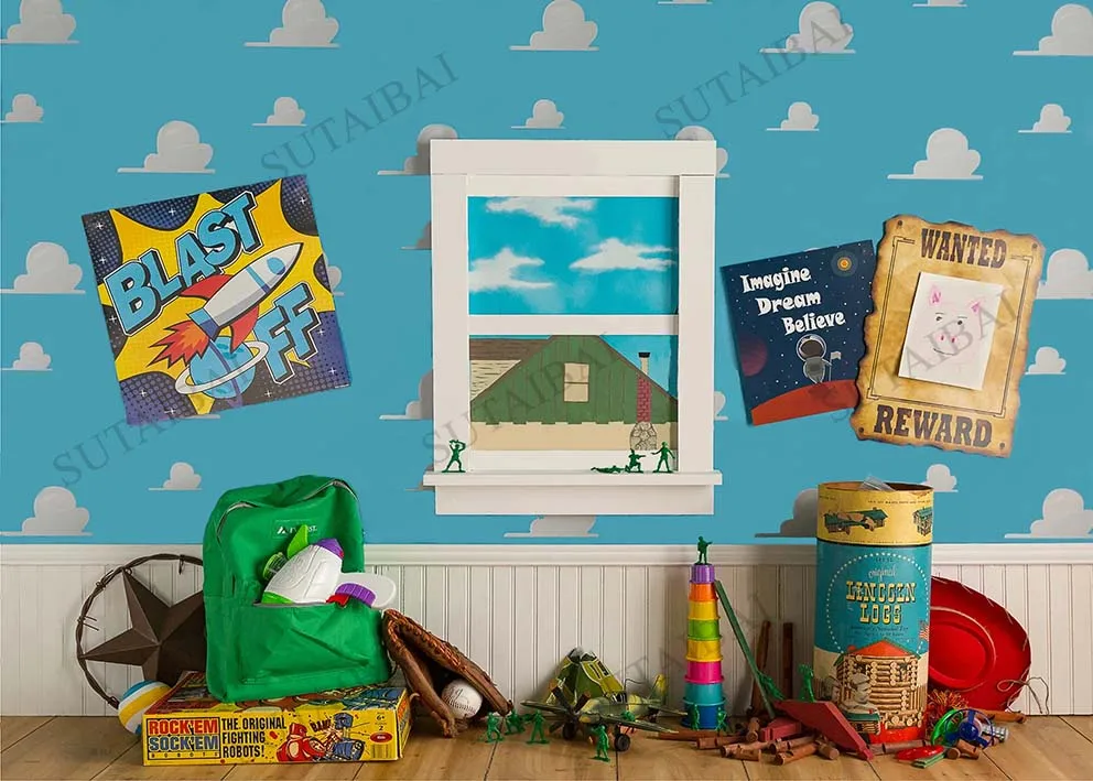 Glücklich Geburtstag Decor Spielzeug Foto Hintergrund Jungen Kinder Geburtstag Geschichte Party Kuchen Dessert Tisch Foto Studio Fotografie Hintergrund