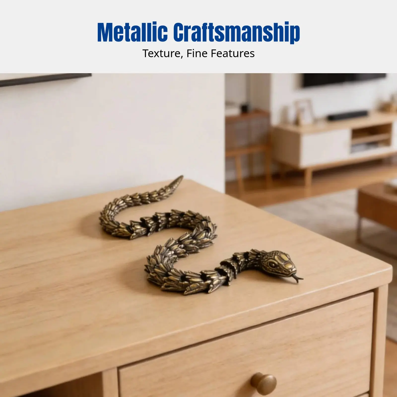 Movable Joint Snake Tea Pet, Realistic 3D Alloy Sculpture, Vintage, Office, Gift