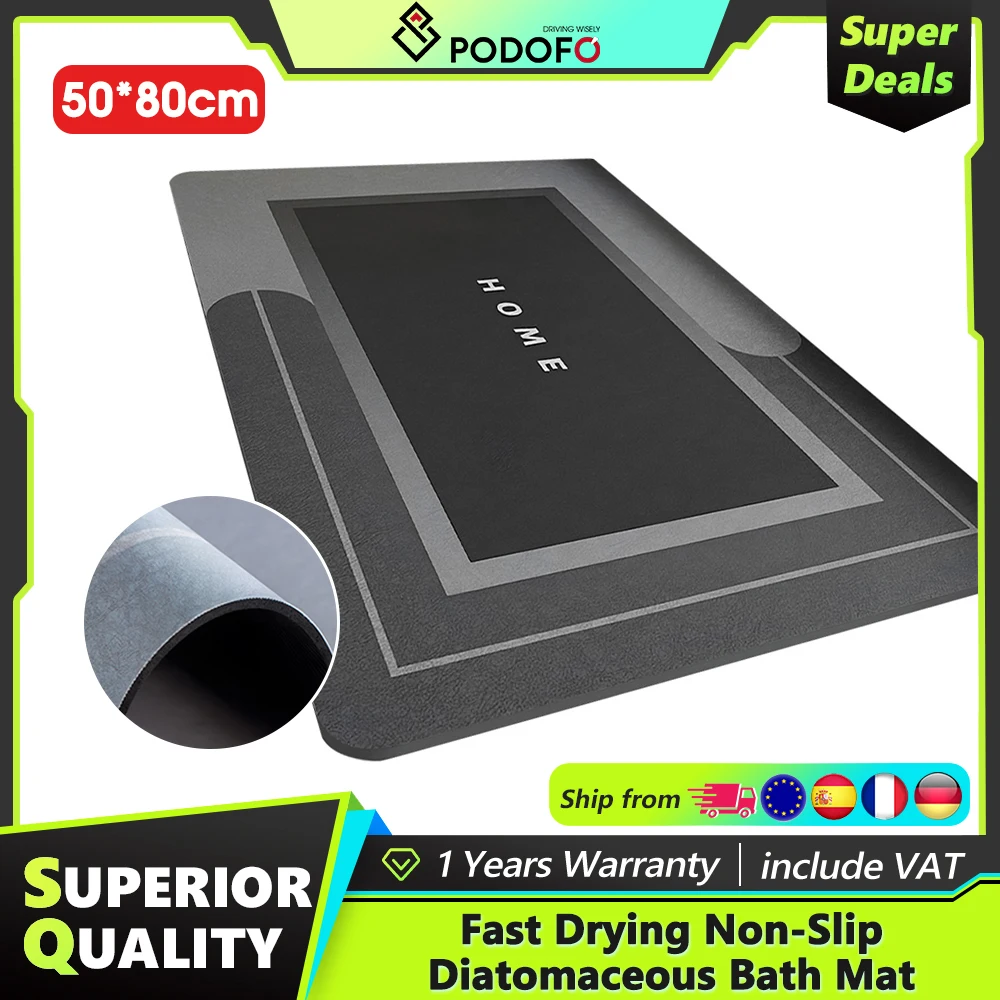 Podofo 1 Stück 50*80cm Schnell Trocknende Rutschfeste Diatomeenerde-Badematte Super Saugfähige Bodenmatte für Badezimmer Rutschfeste Schnelltrocknende Weiche Teppichmatte für Küche, Wäscheraum,