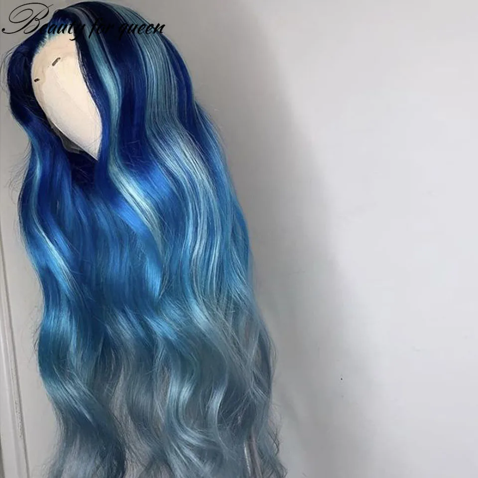 Wig Rambut Manusia Renda Depan Biru untuk Wanita Wig Frontal Lurus HD Transparan Renda Remy Rambut Brasil Wig Renda Depan Mulus