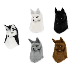 Furry Head Mask Animal Wolf Dog Plush Faux Fur Masks for Halloween Masquerade Cosplay Costume Props