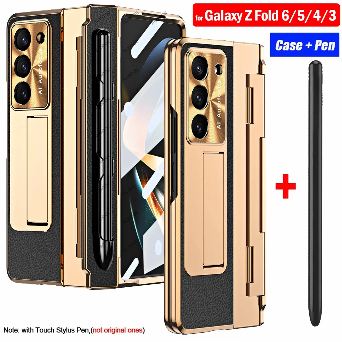 

Чехол с ручкой для Samsung Galaxy Z Fold 6 Fold 5 4 3, чехол с петлями, кожаный чехол-подставка, пастообразный слот для ручки и переднее стекло