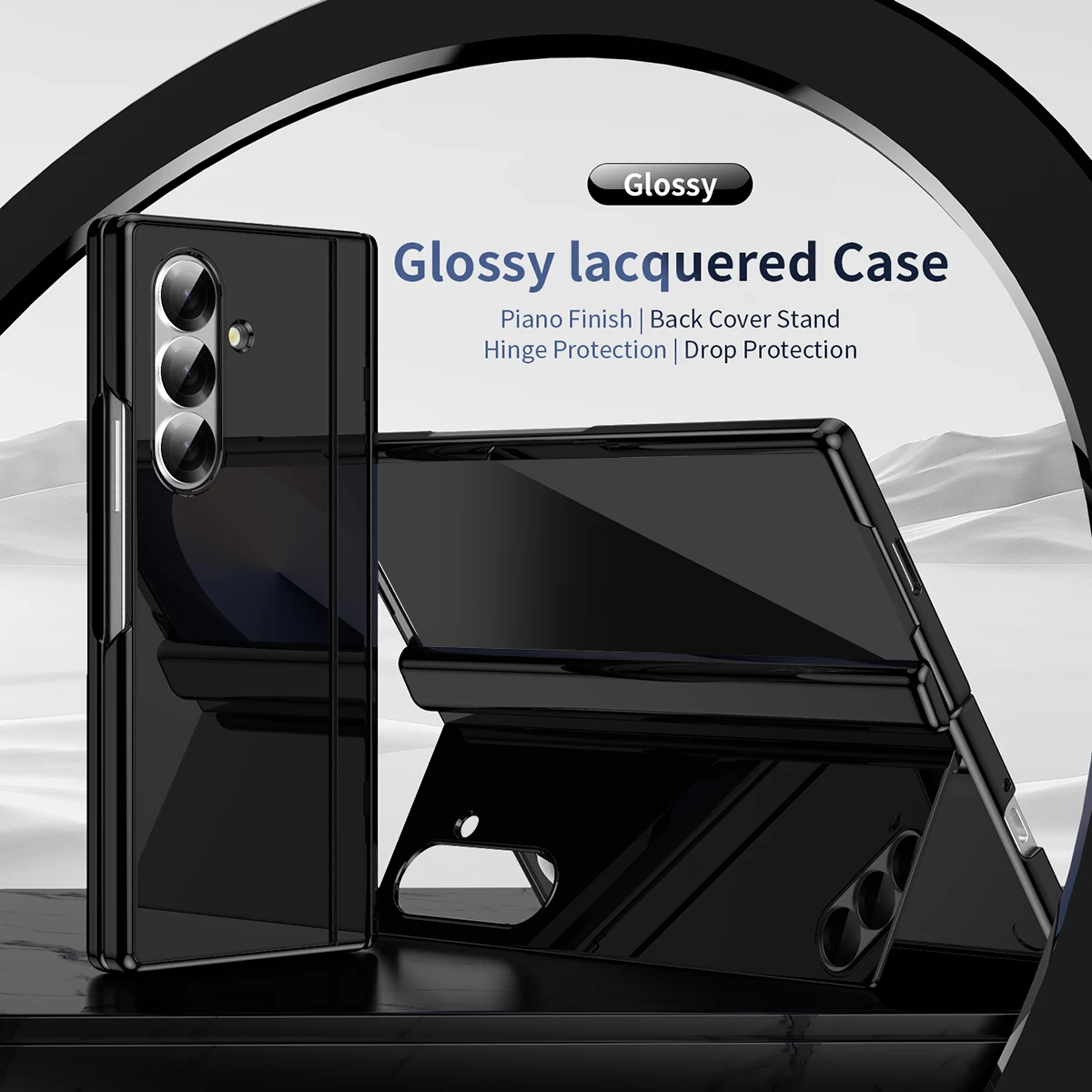 

For Samsung Z Fold7 6 5 4 3 5G Fashion Piano Paint Phone Case Hinge Invisible Bracket Screen Glass Protect Film,Shockproof Cover