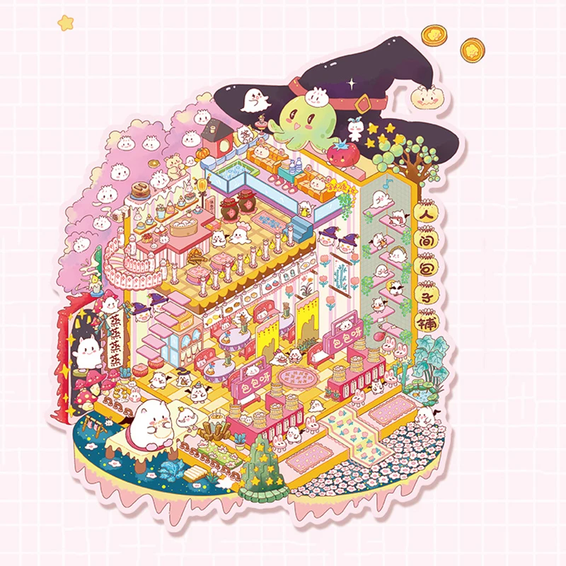 การ์ตูนภูมิทัศน์สติกเกอร์ฉาก 3D DIY ของเล่นเกมสติกเกอร์เทศกาลของขวัญวันเกิดสําหรับเด็กสาว