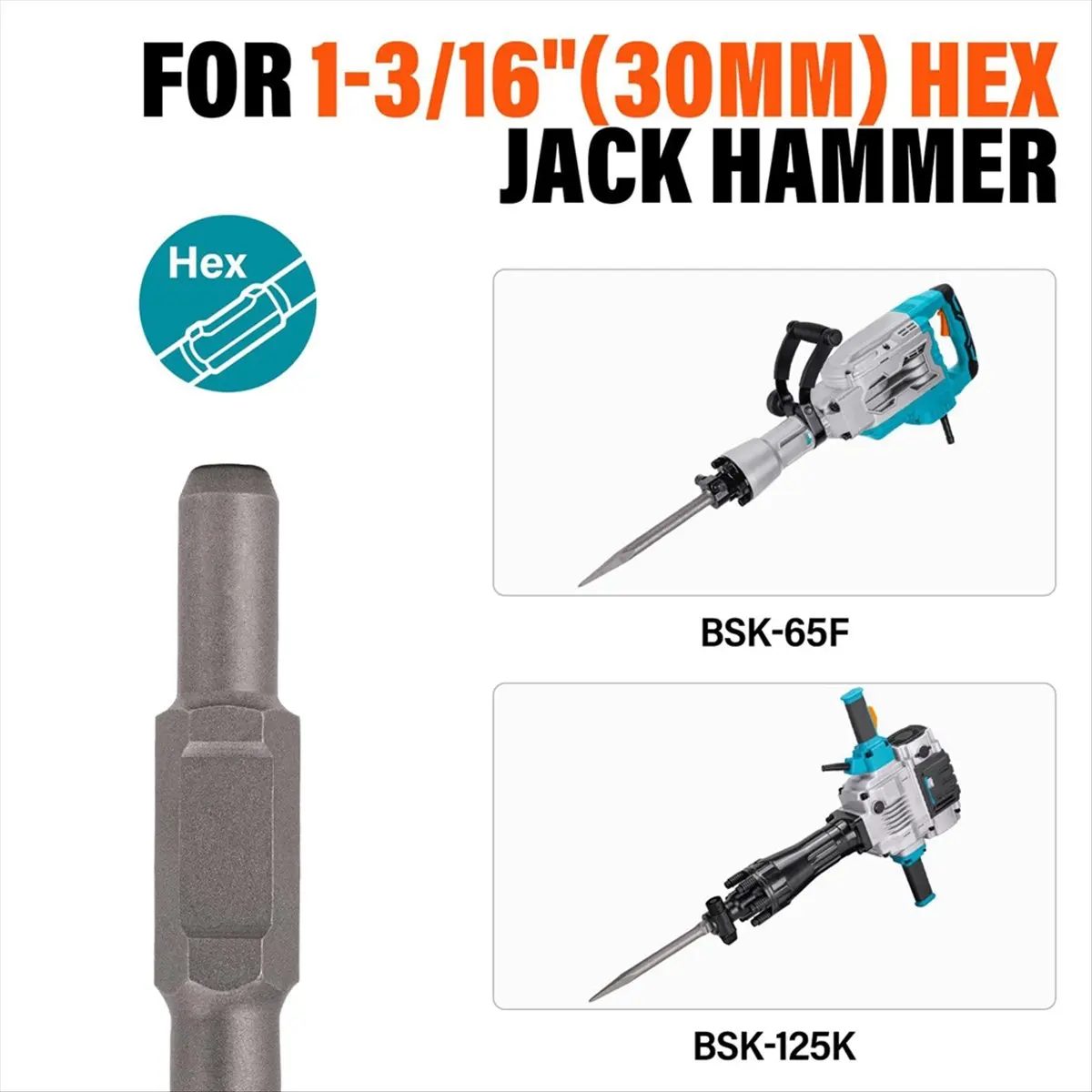 BAAQ 2pc 1-3/16 Inch Hex Chisel Set with Point & Flat Chisels for Heavy Duty Electric Demolition Jack Hammer Concrete Breaker
