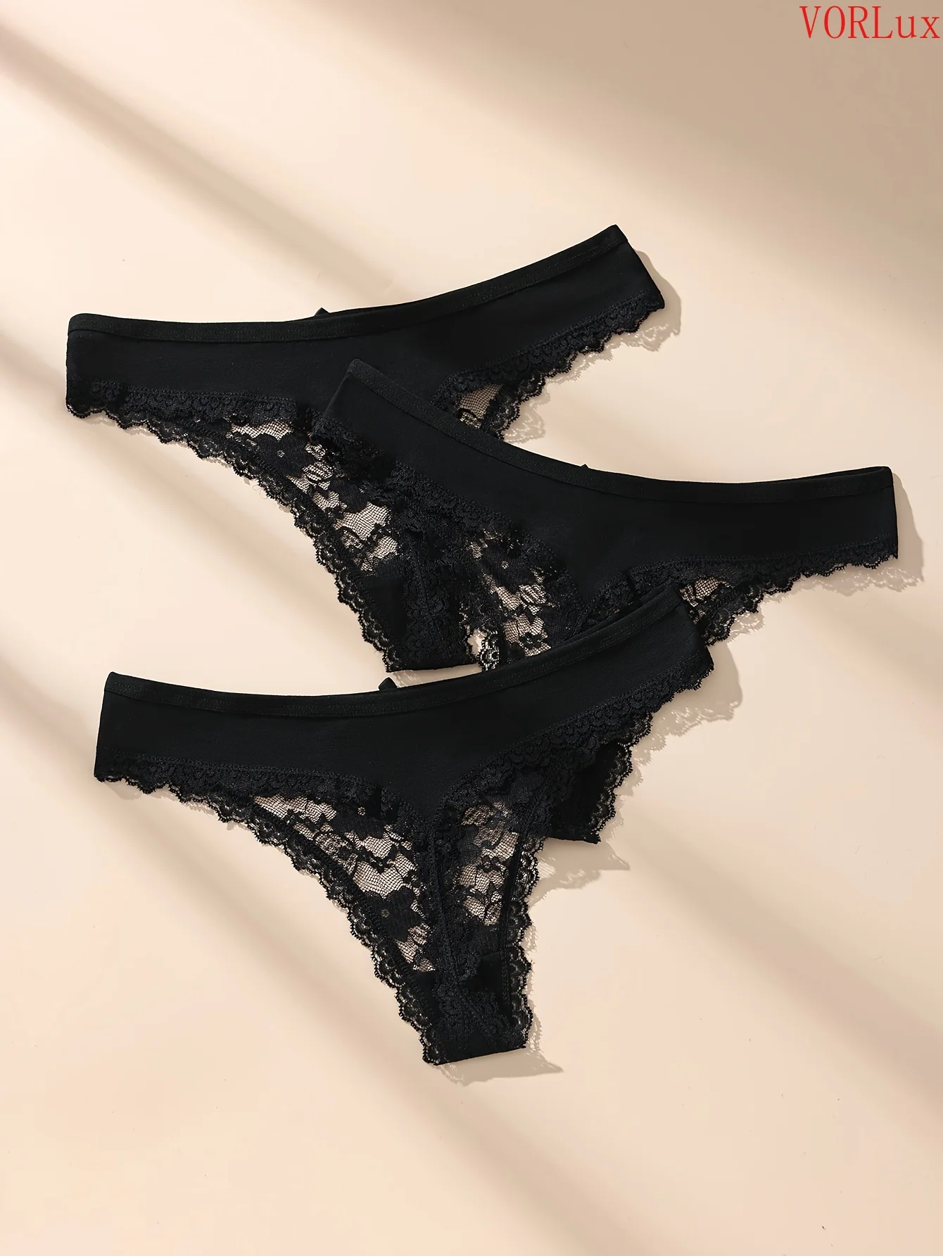 3Pcs Women Bow Decor Lace Thong Sexy Soft Breathable Elastic Panties Ladies Underwear