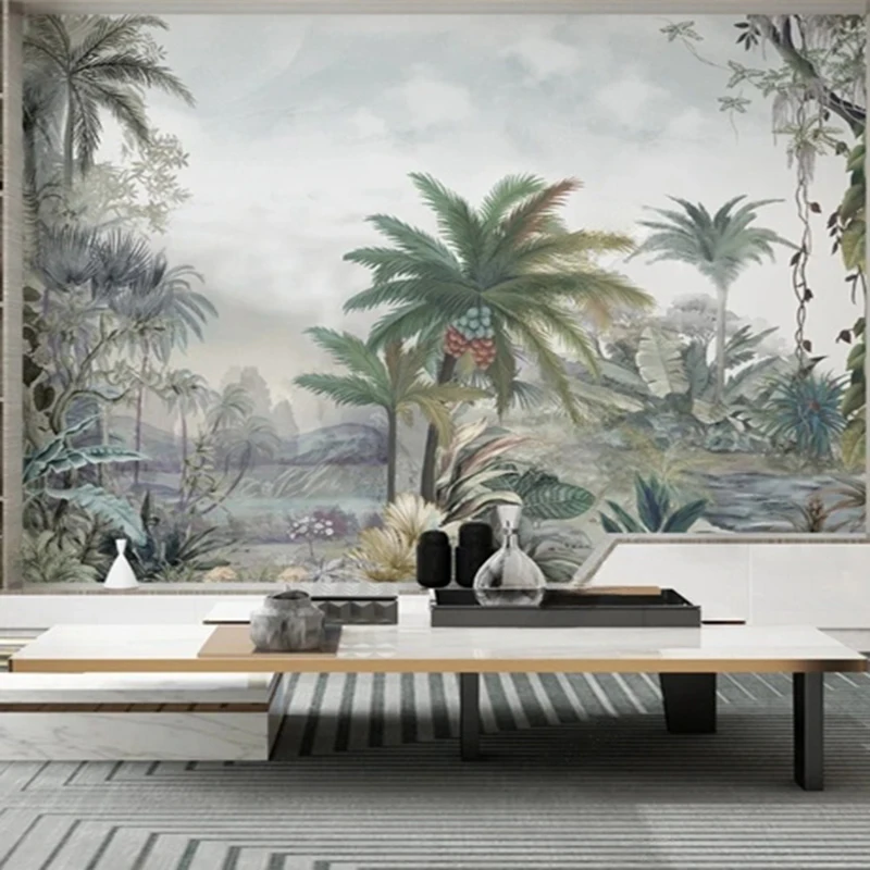 

MU8586 Chinese Landscape Wall Murals & Wallpaper Designs - Hand-Painted Abstract Mountain River Scenery Wall Art for Living Room
