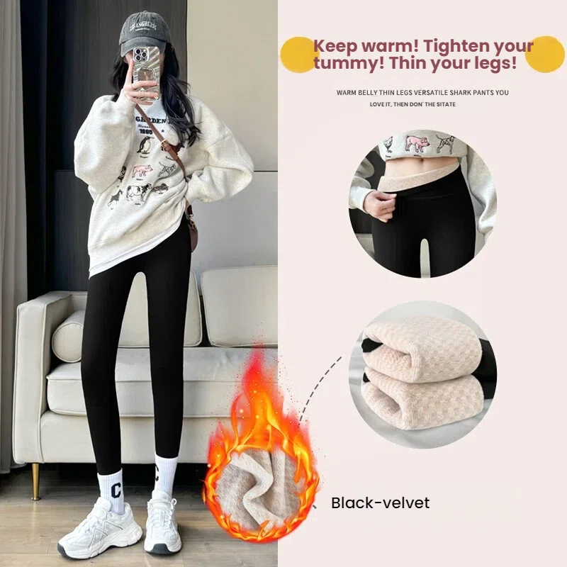 

Women's Shark Leggings Fleece Lined Winter Warm Tummy Control Thermal Pants High Waist Slimming Figure Long trousers Plus Size