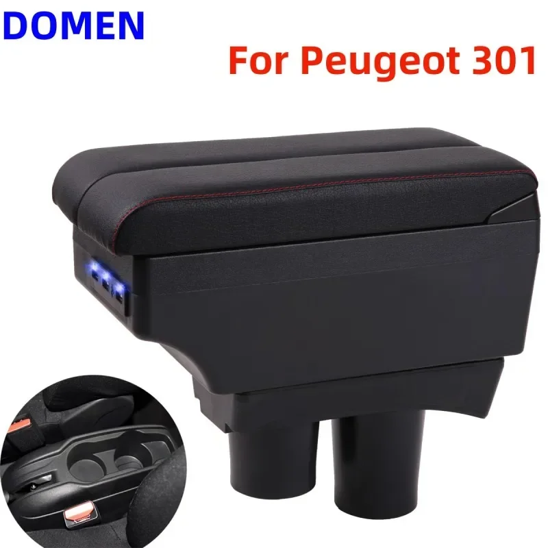 NEW For Peugeot 301 Armrest box Interior Parts Car Central  Content With Retractable Cup Hole Large Space Dual Layer USB DOMEN