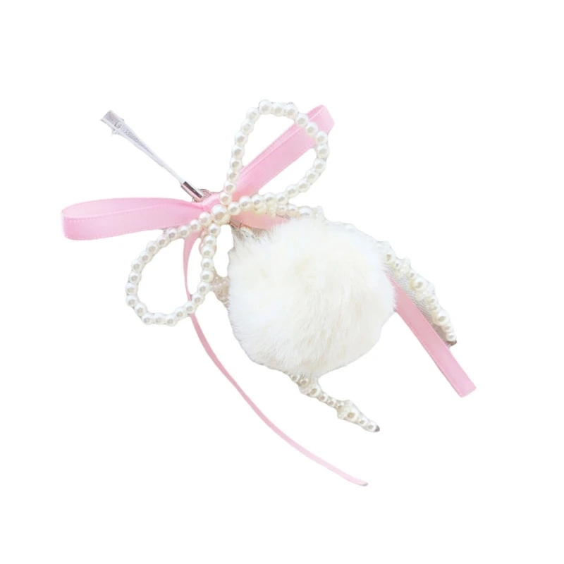 Imitation Pearls and Soft Hairball Pendant Bowknot Key Pendant Fashionable Bag Accessory Suitable for Keys Bags Phones