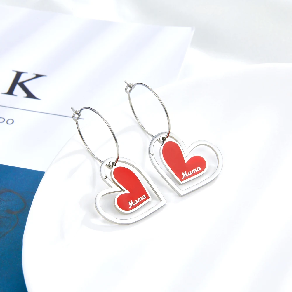 Fashion Heart Stainless steel Big Hoop Earrings for Women Gold Color Lovers Jewelry Stainless Steel Double Heart Earrings Weddin