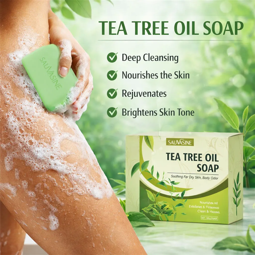 

Tea Tree Oil Soap Bar for Men & Women, Deep Cleansing, Soothing for Dry Skin, Body Odor Care, Exfoliates & Firms Skin, 100g