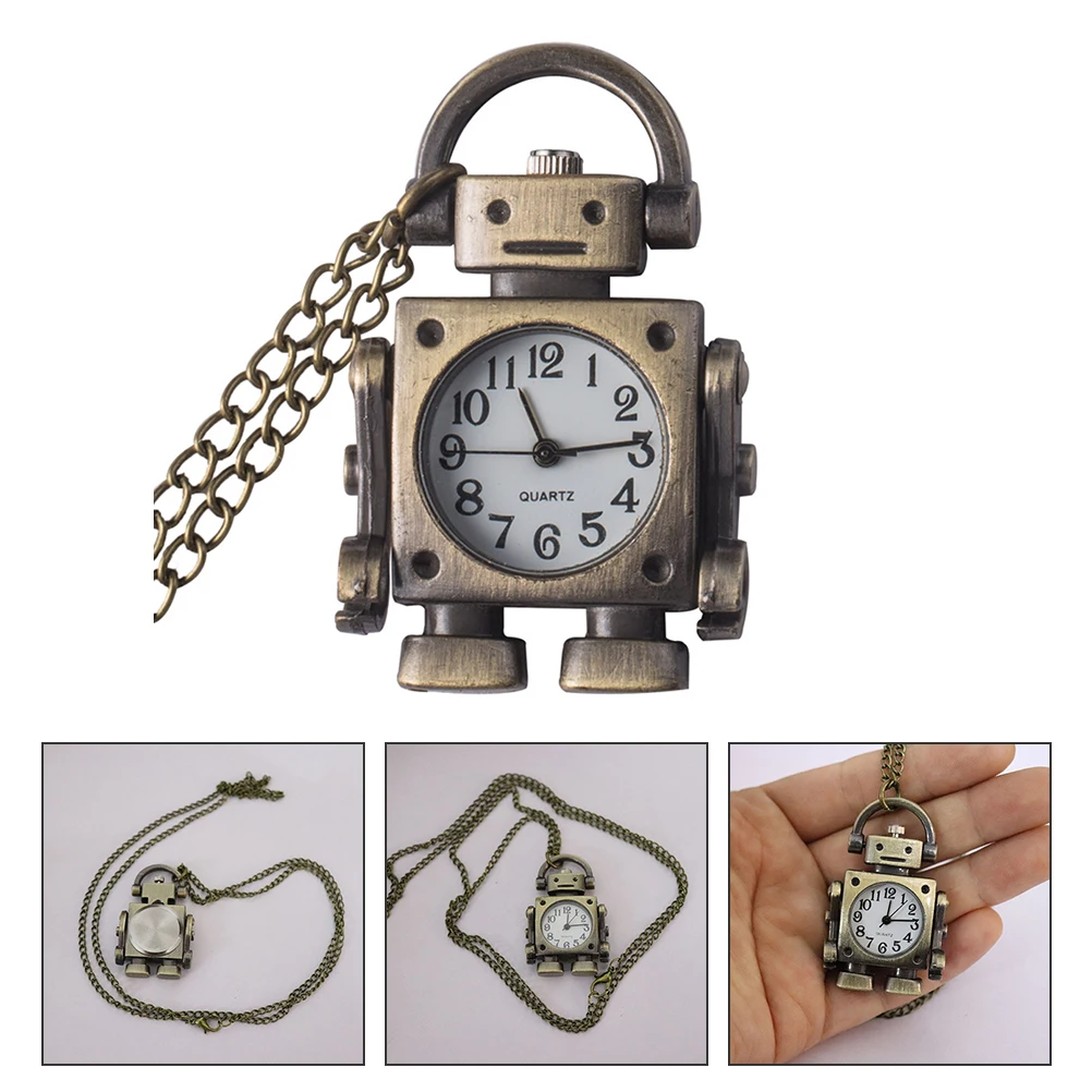 

Retro Robot Necklace Pocket Watch Metal Vintage Robotics Chain Timepiece Accessories for Men Women