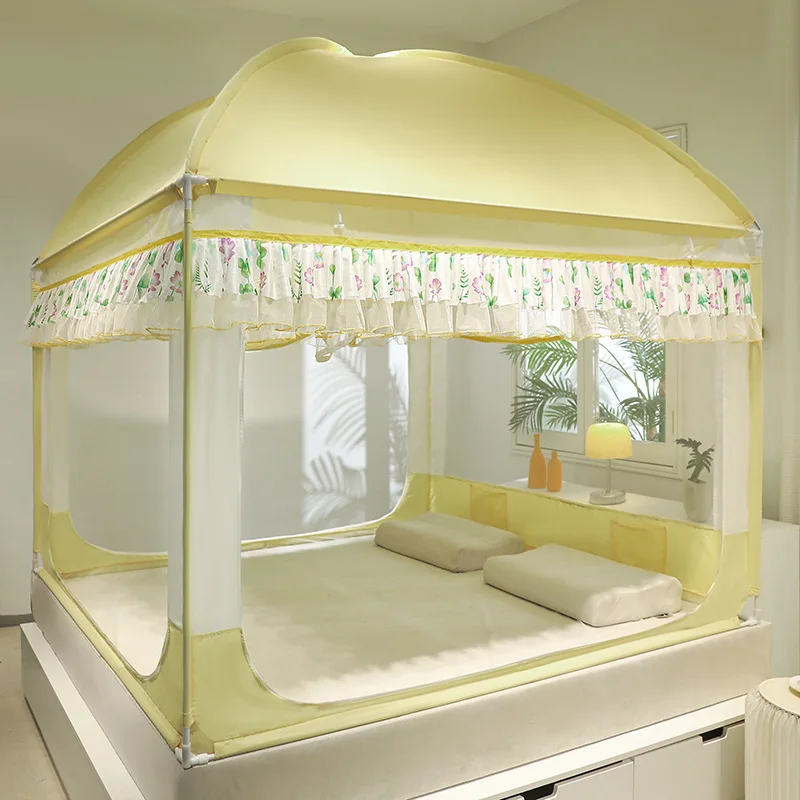 Palace Style Yurt Mosquito Net Free Installation Foldable 3 Doors Fully Wrapped Anti-mosquito Bed Canopy Bed Tent Room Decor