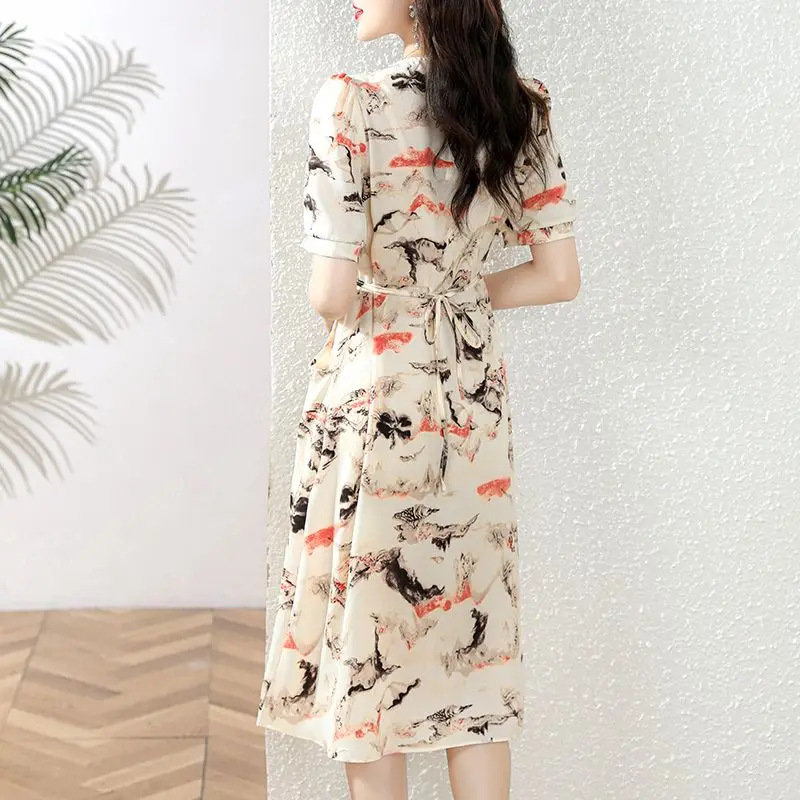 Abito in chiffon da donna nuova gonna floreale coreana che abbraccia la vita alla moda