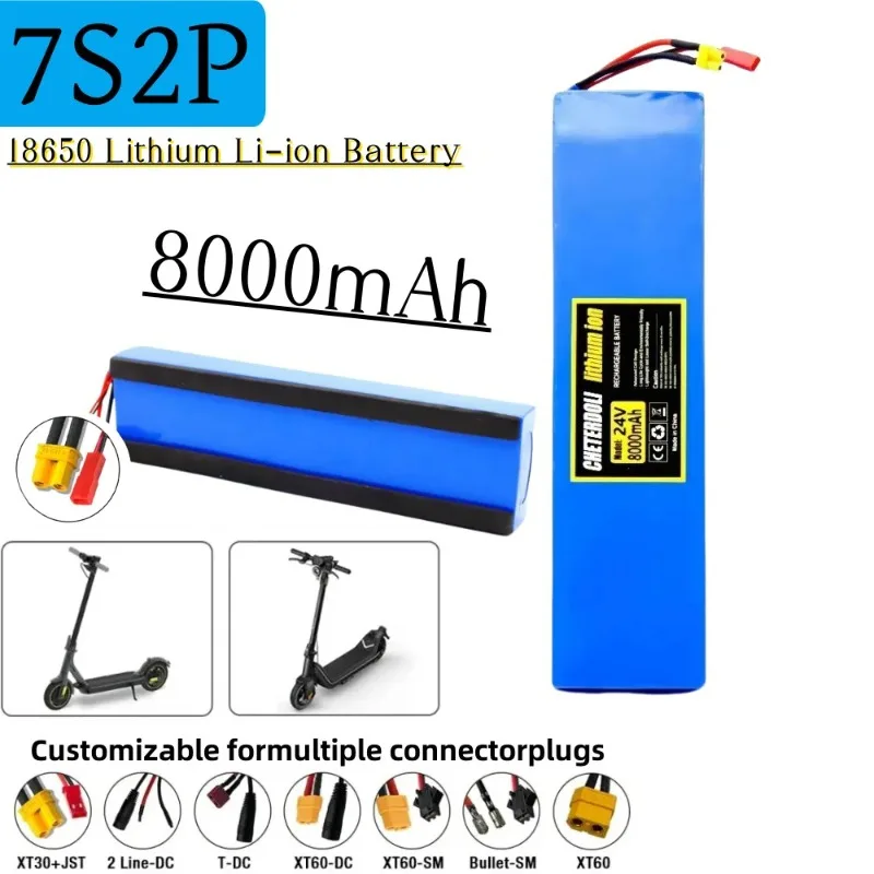 

24V 8000mAh 7S2P 18650 Li-ion Battery Pack - Original Replacement for 29.4V Electric Scooter with BMS.