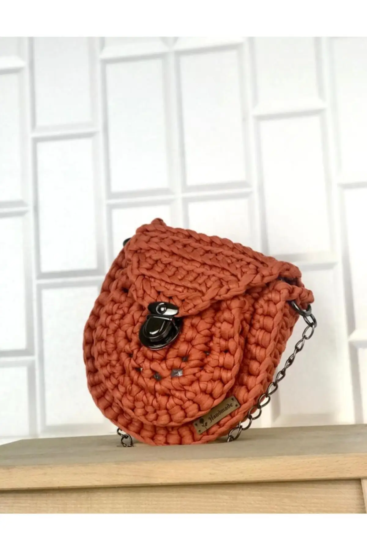 Uras Women Orange Double Bowl Handmade Color Mesh Bag Women bag Shoulder Bag Handmade