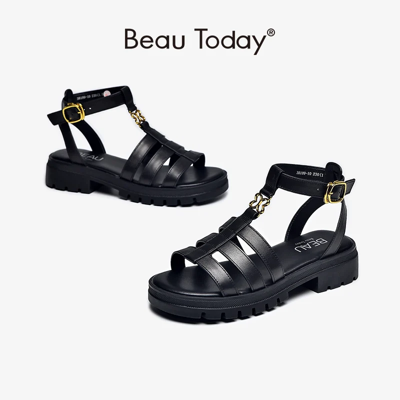 BeauToday Gladiator Sandals Women Open Toe Ankle Metal Buckle Strap Genuine Cow Leather Slingback Summer Female Shoes 38199