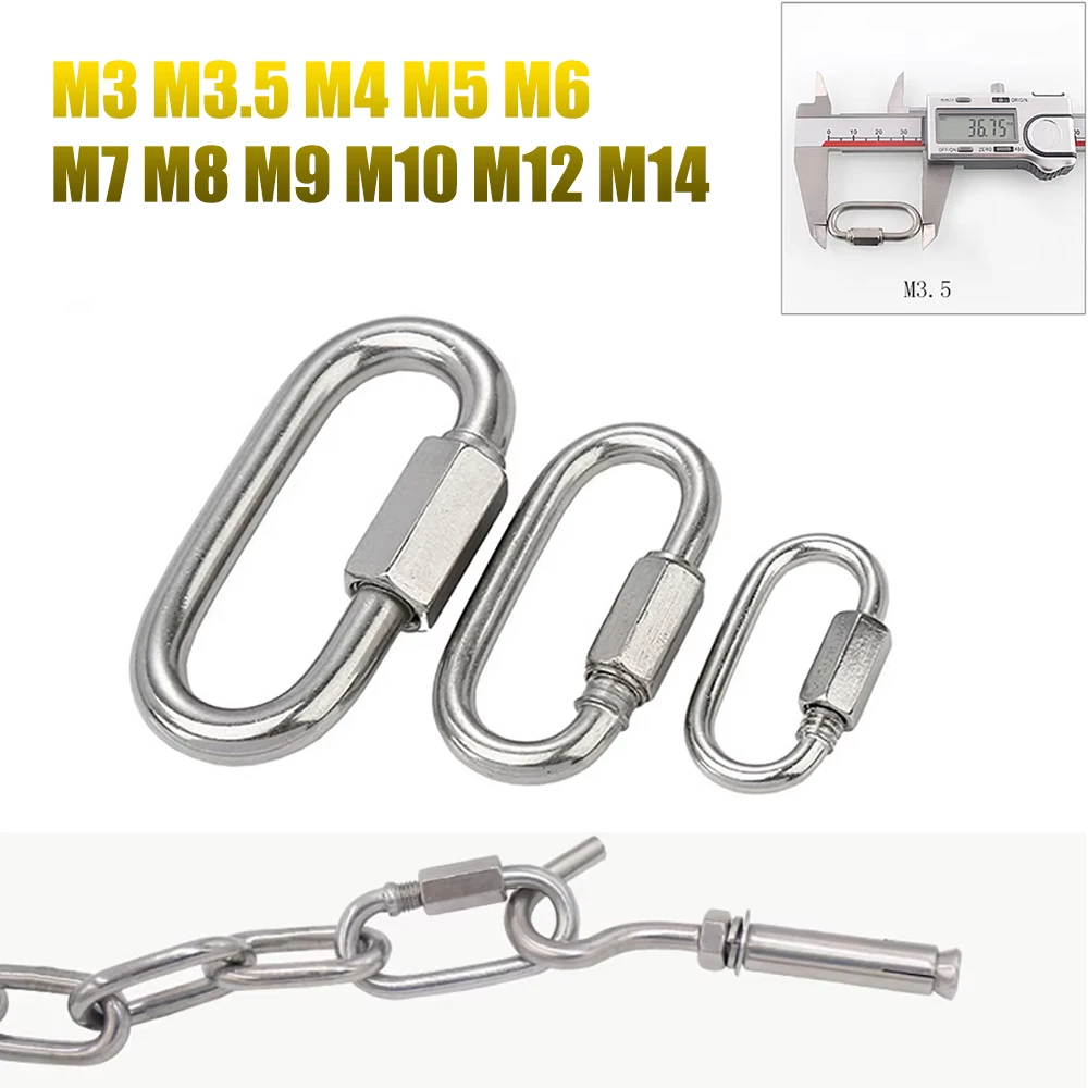 

M3 M3.5 M4 M5 M6 M7 M8 M9 M10 M12 M14 Carabiner Screw Lock Quick Links Safety Snap Hook Chain Connecting Ring 1-20Pcs