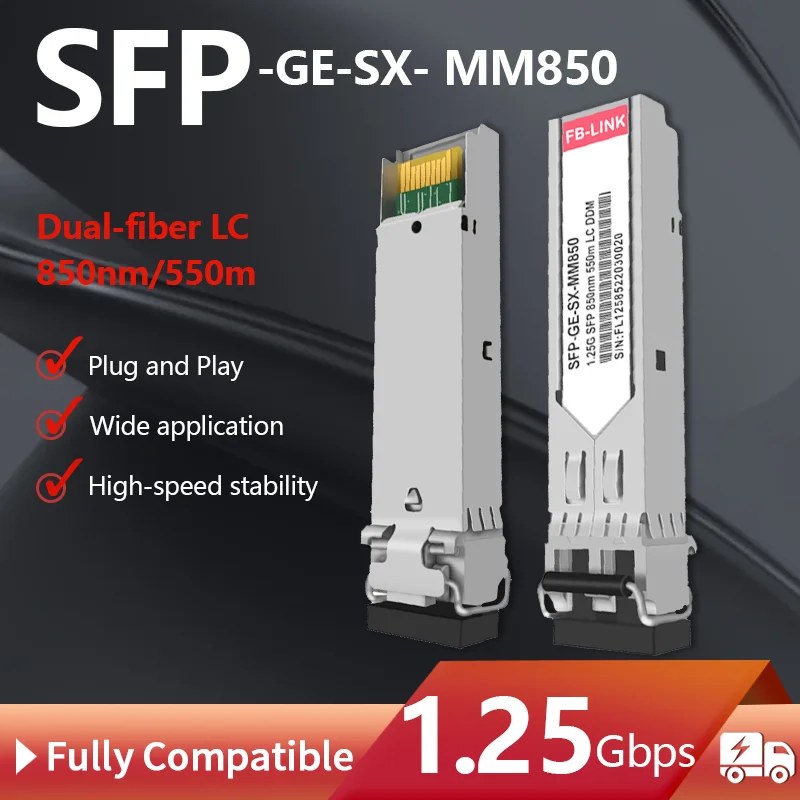 1.25G SFP Fiber Optical Transceiver Module 850nm 550m SX LC Compatible with Cisco Mikrotik Ubiquiti Mellanox Switches