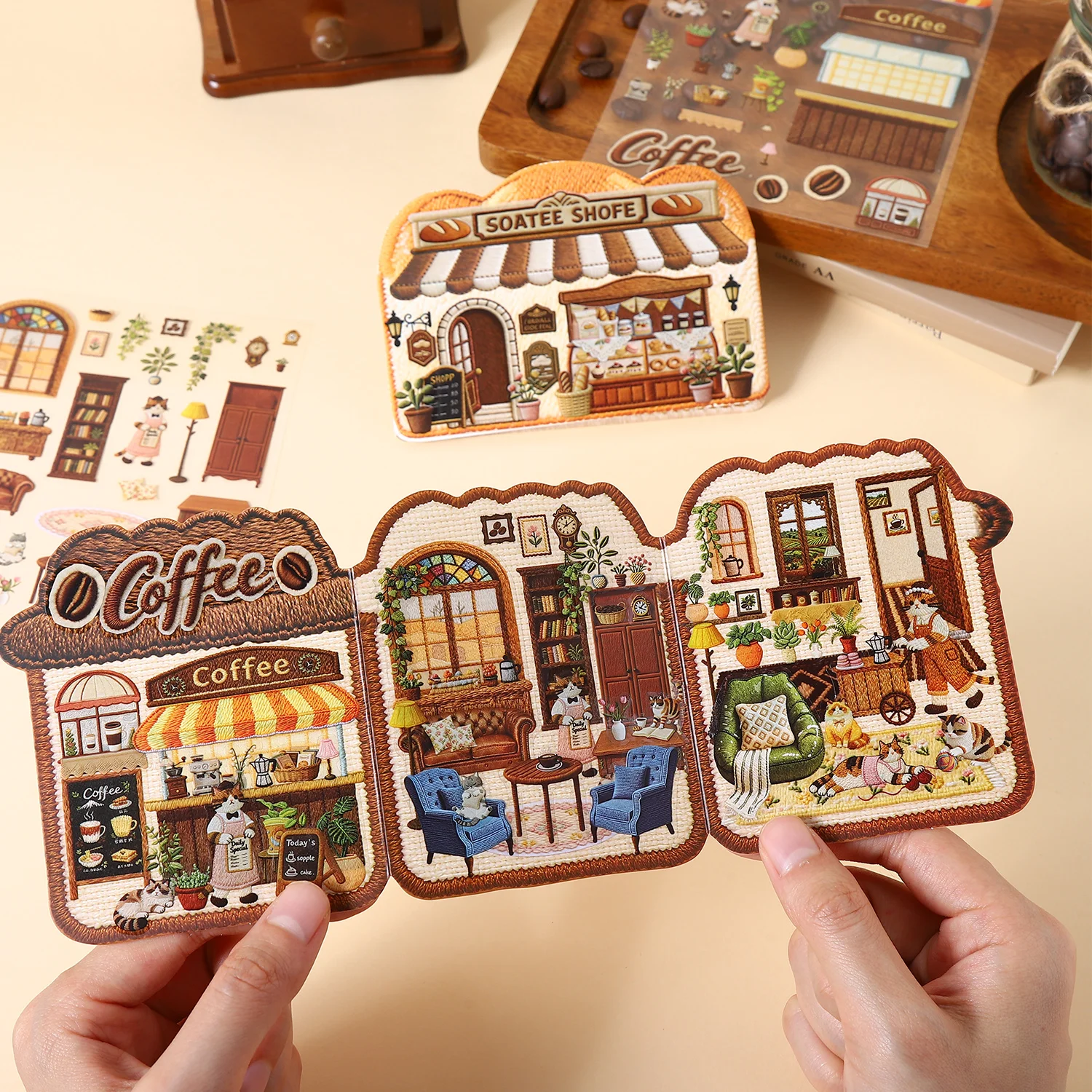 

Серия «Магазинчик сувениров»: Винтажные наклейки с кофе, хлебом, цветами и пейзажами для творчества, DIY-журналов, коллажей и канцелярских принадлежностей