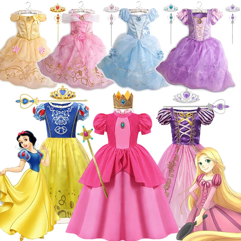 

Disney Children Princess Fancy Costume Girls New Rapunzel Anna Dress Kids Christmas Cosplay Belle Aurora Carnival Party Disguise