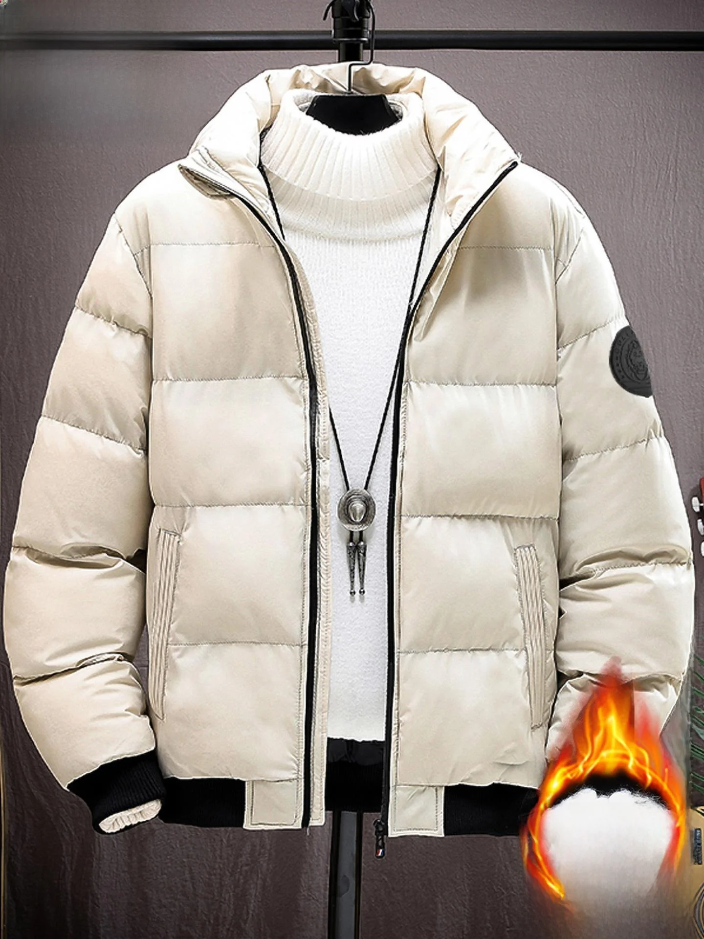 

TUCANO Men's Thiened Cotton Jaet Winter Outerwear Warm down Cotton Coat Stand Collar Youth Faion Long Sve Regular Fit