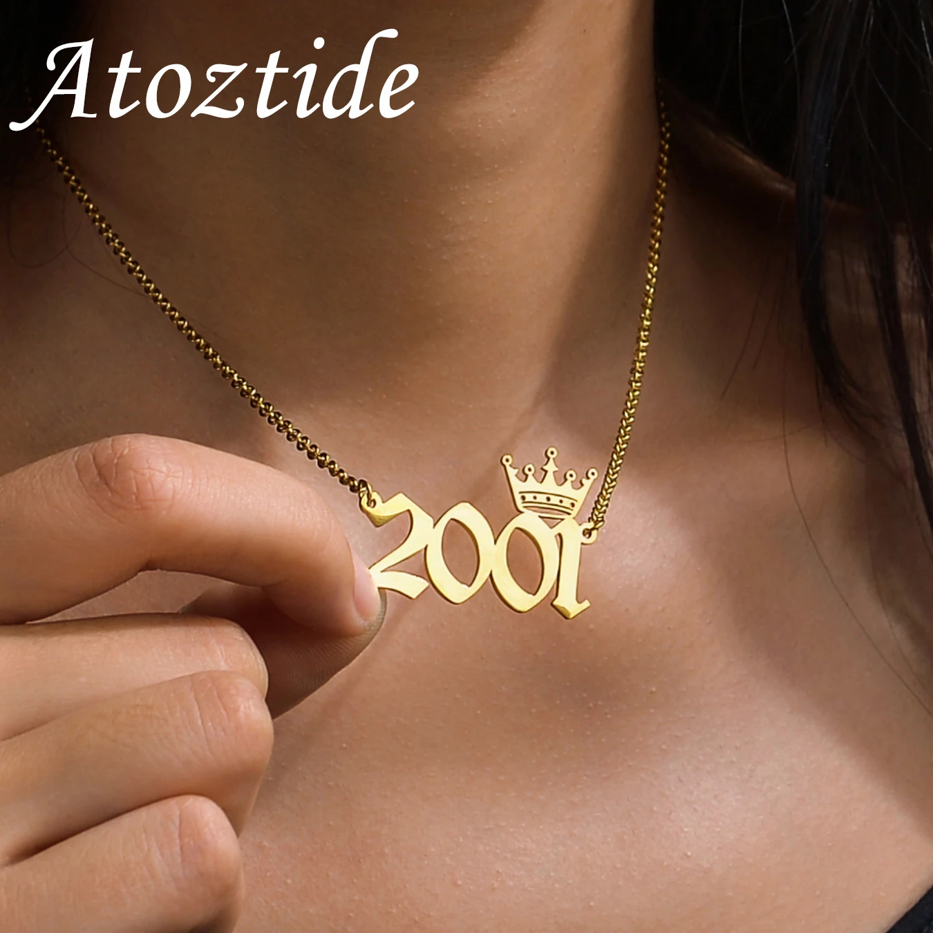 

Atoztide Personalized Custom Name Necklaces Crown Nameplate Pendant for Women Stainless Steel Link Chain Birthday Jewelry Gift