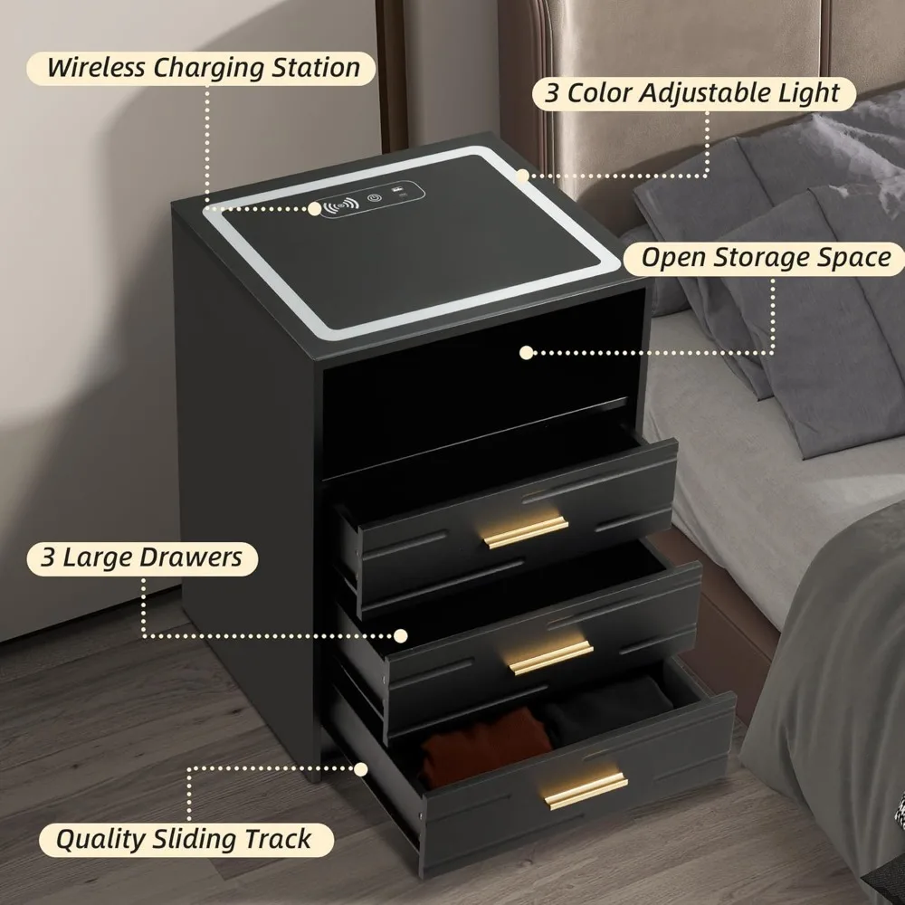 wireless charging nightstand with touchscreen, adjustable brightness led lights, and smart features