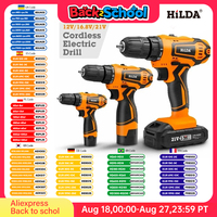 HILDA 12V 16.8V 21V Electric Drill Screwdriver  Mini  Cordless Impact Drill DC Lithium-Ion Battery Power Tools