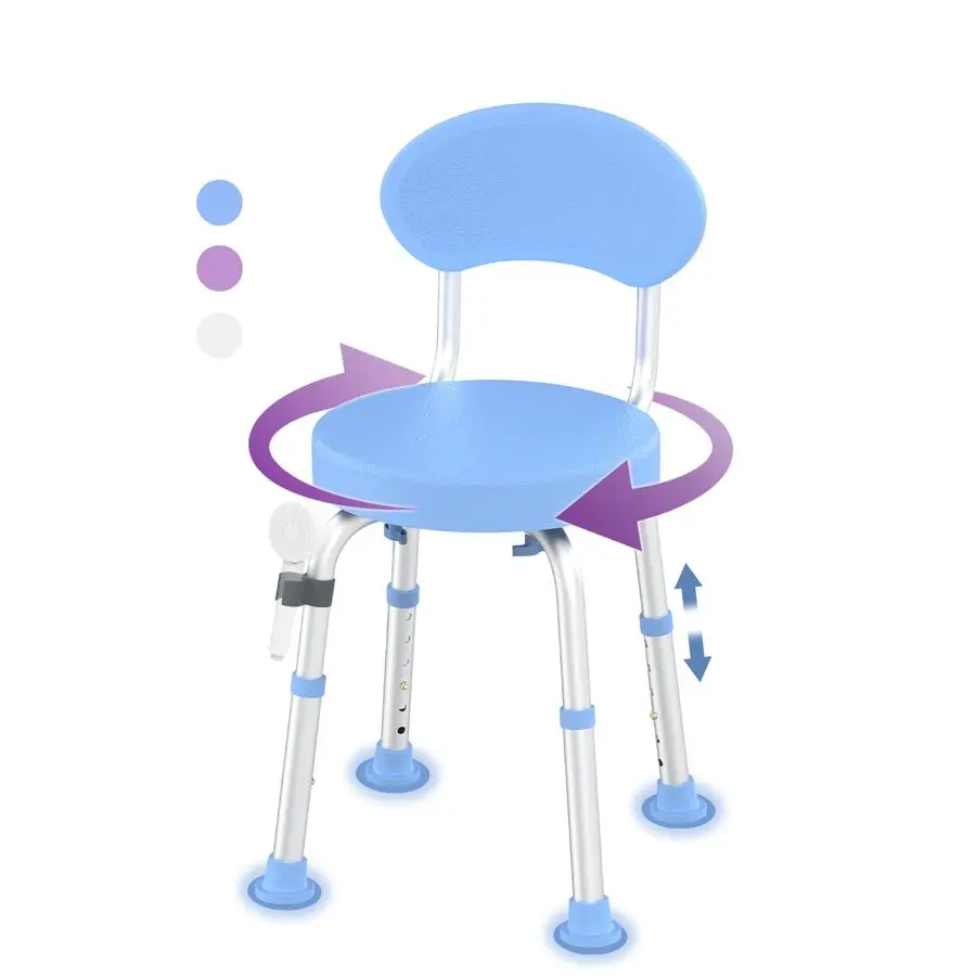 

Shower Chair, 360 NonSlip Shower Seat with Backrest for Elderly and Disabled, Height Adjustable Rotating Tub Transfer Bench for
