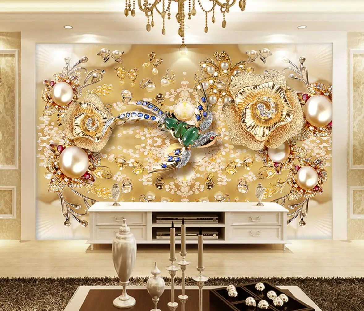 Custom European jewelry diamond flower Mural Wallpaper 3D Wall Painting Living Room bedroom decoration art photo Wall Papers