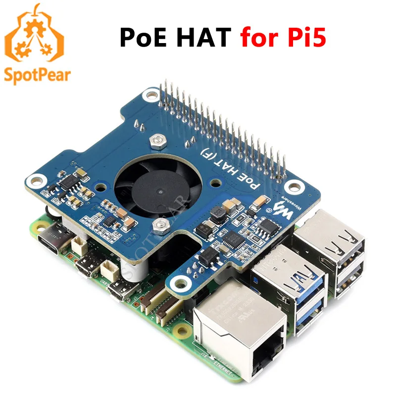 Raspberry Pi 5 PoE HAT Power over Ethernet 802.3af-module voor Pi5