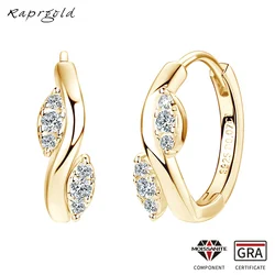 RAPRGOLD Moissanite Hoop Earrings For Women 100% Real 925 Sterling Silver Classic Leaf Huggie Earring Wedding Fine Jewelry Gifts