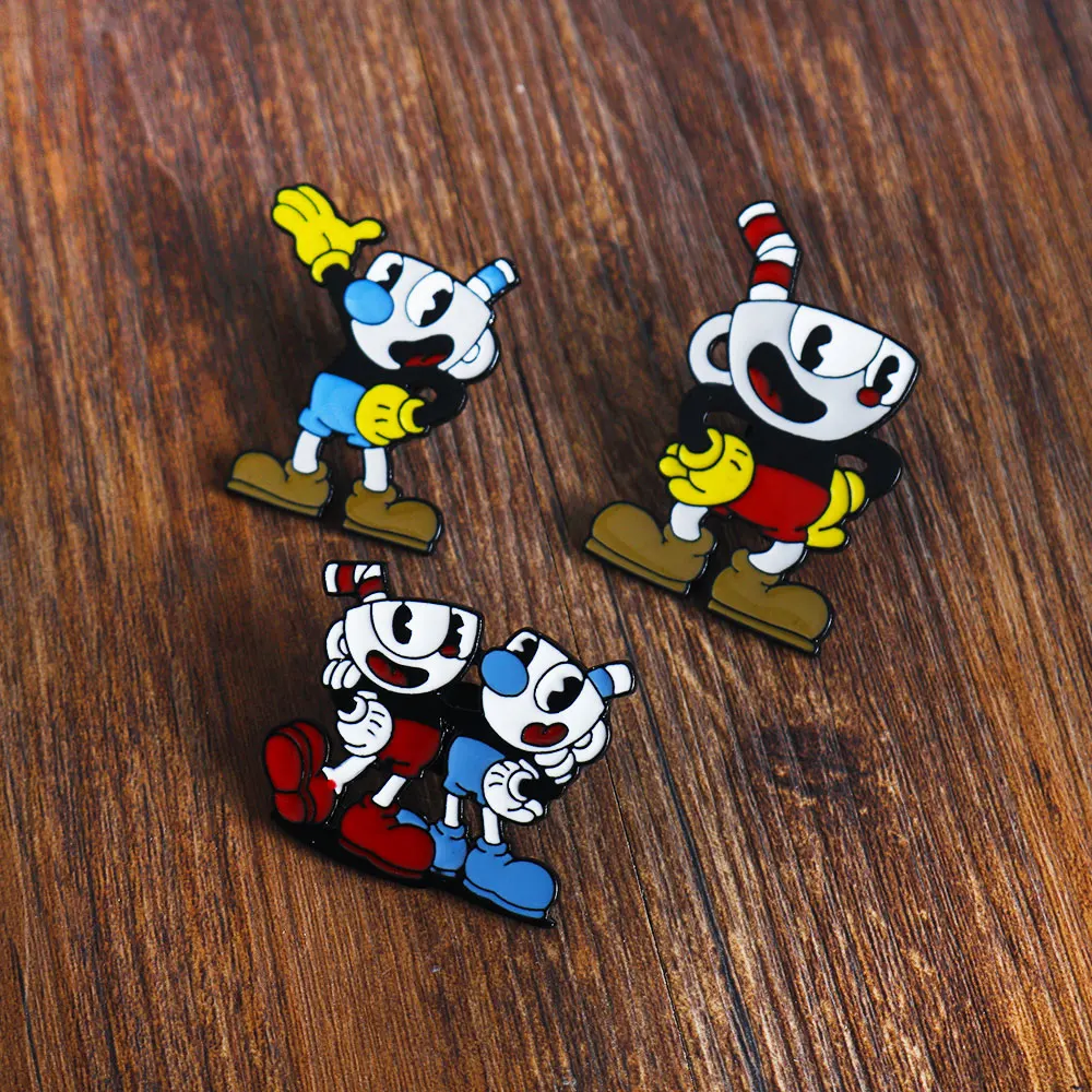 Gra Cuphead odznaka broszka przypinki Cartoon Cuphead rysunek kumpelni modny stop metalu emalia przypinka do klapy Cosplay biżuteria prezent akcesoria