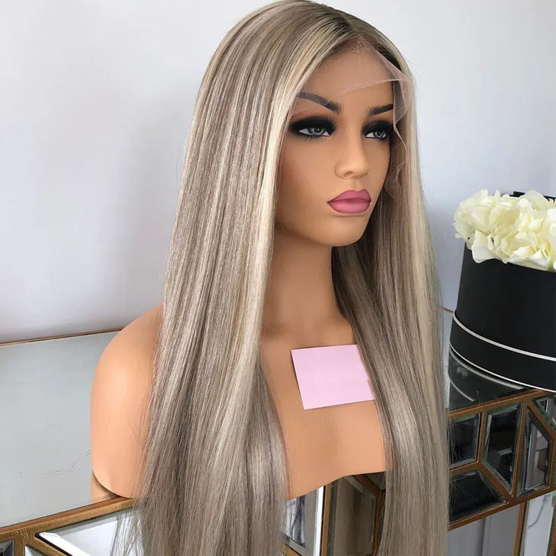 

Glueless Highlight Brown Blonde 26 Inch Long 180Density Straight Lace Front Wig For Women BabyHair Preplucked Heat Resistant