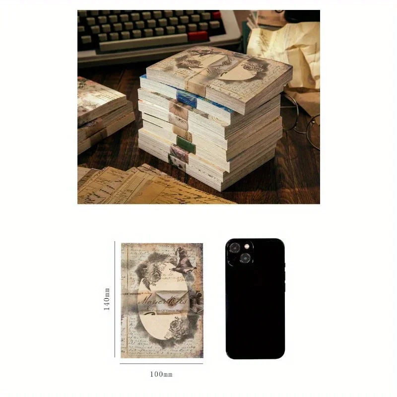 1pack(100sheets)Vintage Material Paper Retro Light Paper Deco Scrapbooking Collage Background DIY Journal Diary Craft stickers